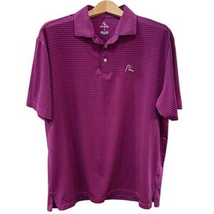 Rhoback Performance Golf Polo Shirt Red Blue Stripe SZ L